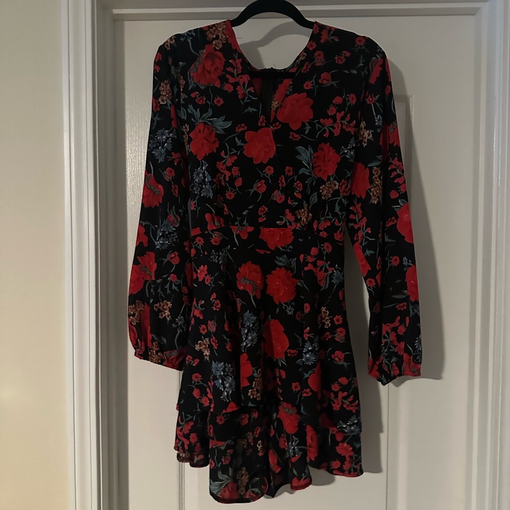 Floral Black and Red Women's Shorts Jumpsuit
